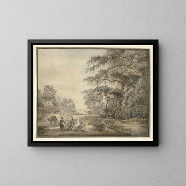 Viajeros detenidos en un paisaje boscoso - Paul Sandby — cuadro enmarcado en la pared