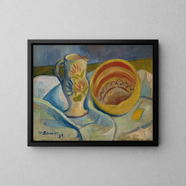 naturaleza muerta con jarra blanca y cuenco amarillo - Paul Sérusier — cuadro enmarcado en la pared