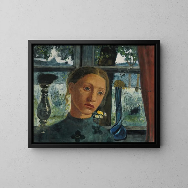 Head of a girl in front of a window - Paula Modersohn-Becker — framed artwork on a wall
