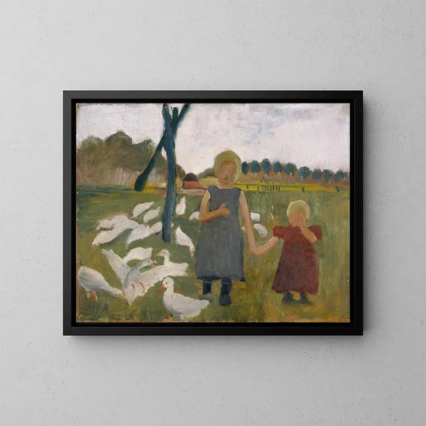 Children with Geese - Paula Modersohn-Becker — framed artwork on a wall