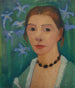 Self-portrait against a green background with a blue iris - Paula Modersohn-Becker — artwork view