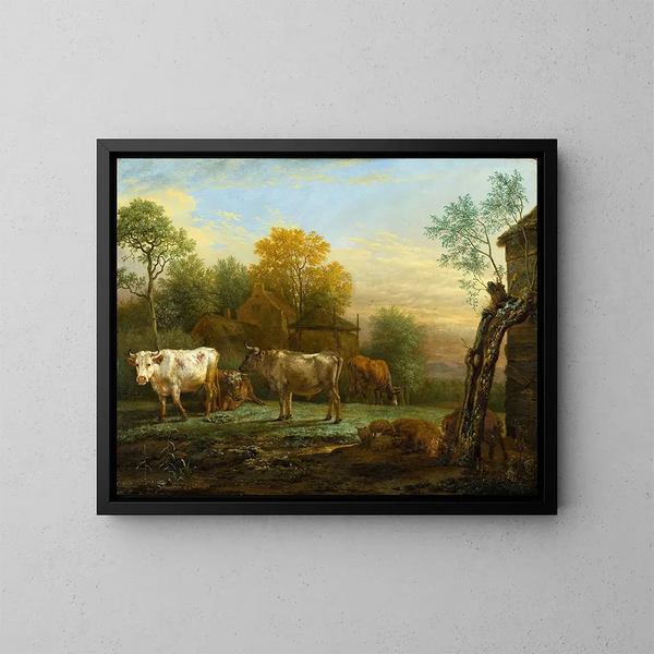Ganado en un prado - Paulus Potter — cuadro enmarcado en la pared