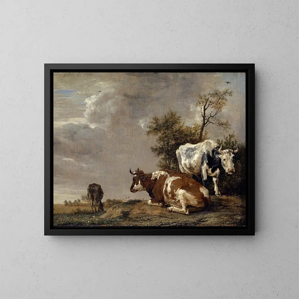Tres vacas en un prado - Paulus Potter — cuadro enmarcado en la pared