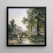 Paisaje rico en árboles con un puente de piedra sobre un río - Willem Roelofs — presentación mural de la obra