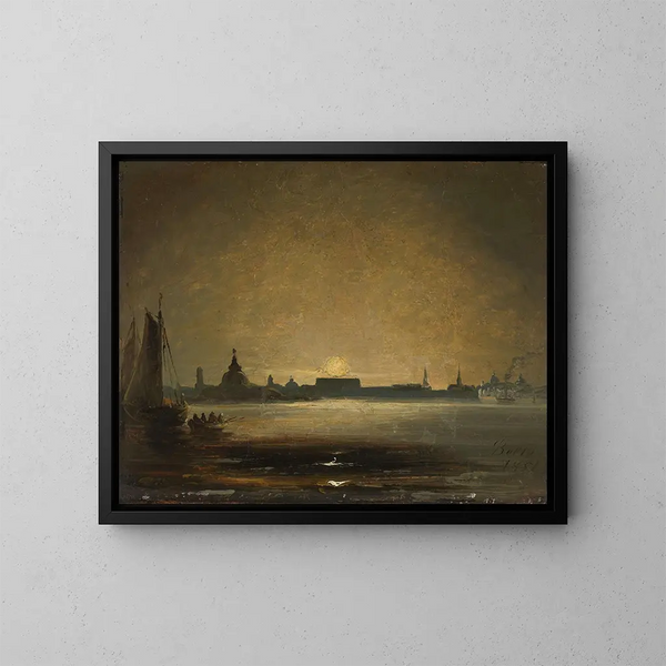 Dresde bajo la luz de la luna - Peder Balke — cuadro enmarcado en la pared