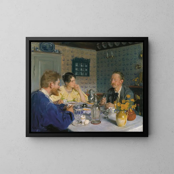 Un desayuno, el artista, su esposa y el escritor Otto Benzon - Peder Severin Krøyer — cuadro enmarcado en la pared