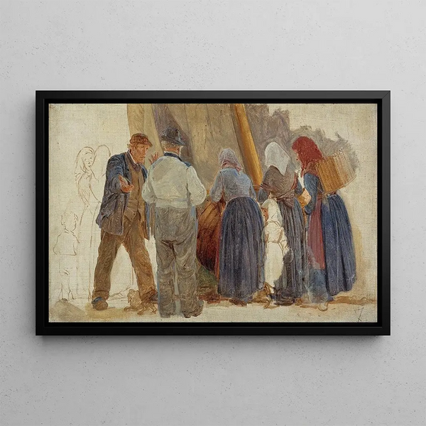 Peder Severin Kryer - Morning at Hornbk Men and women bargining.webp