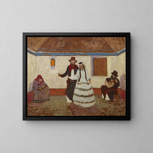 Danza en el rancho - Pedro Figari — cuadro enmarcado en la pared