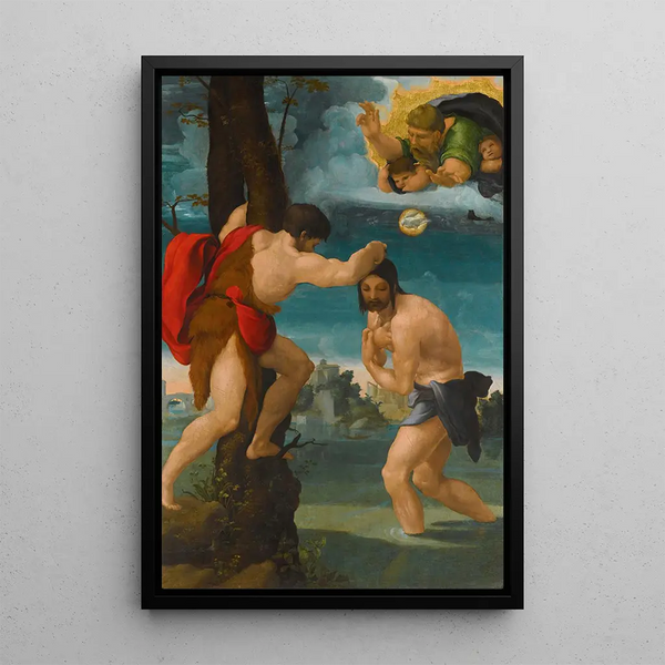 El bautismo de Cristo - Pedro Machuca — cuadro enmarcado en la pared