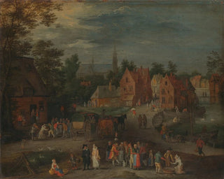 Peeter Gijsels - Village with a Puppeteer Entertaining a Small Crowd.webp