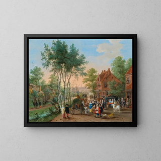 Peeter Gysels - Elegant travellers visiting a village by a river.webp