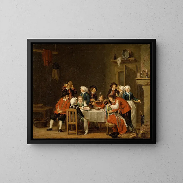 a convivial scene in a peasant cottage - Pehr Hilleström — framed artwork on a wall