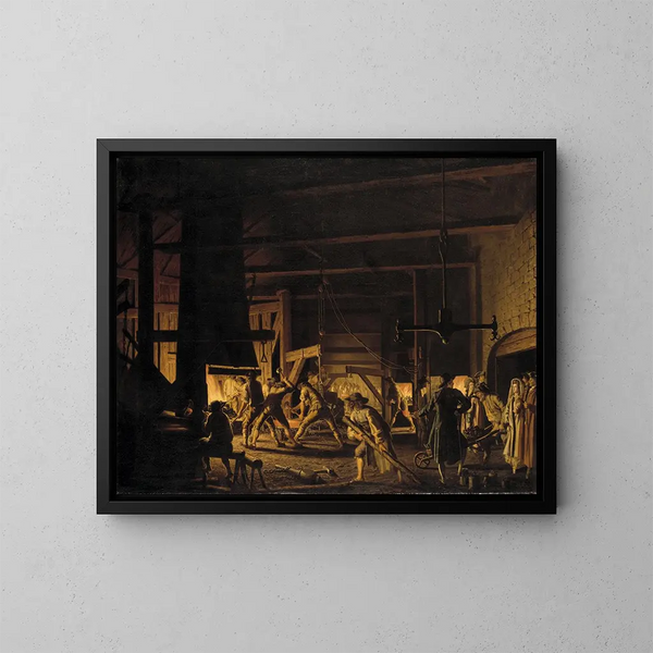 Dans la forge d'ancre à Sderfors, les forgerons au travail - Pehr Hilleström — framed artwork on a wall