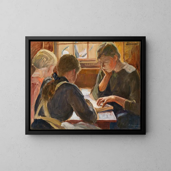 Niños leyendo - Pekka Halonen — cuadro enmarcado en la pared