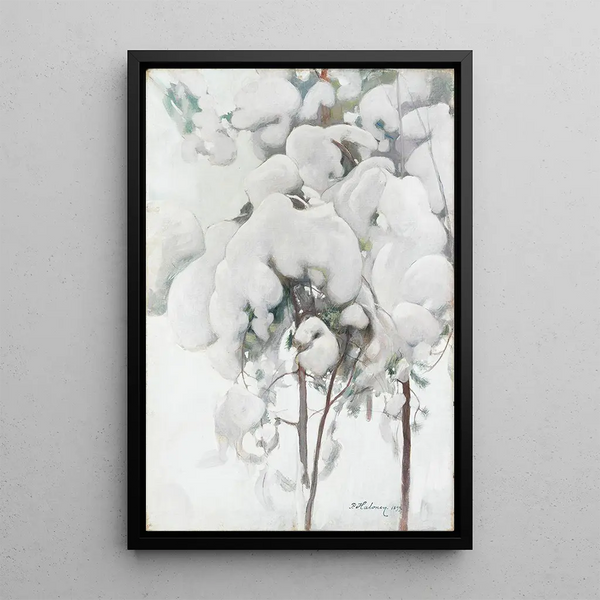 Jóvenes pinos cubiertos de nieve - Pekka Halonen — cuadro enmarcado en la pared