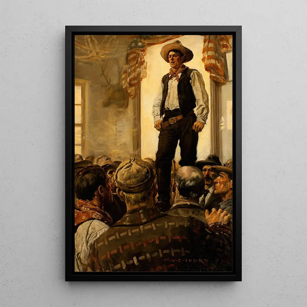 Reunión en el Klondike - Percy van Eman Ivory — cuadro enmarcado en la pared