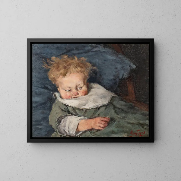 Niño en una cuna - Pericles Pantazis — cuadro enmarcado en la pared
