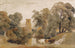 paisaje con ganado, gansos, una dama lavando ropa al borde de un río y una torre campanario a lo lejos - Peter De Wint — vista de la obra