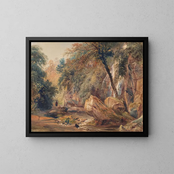 Cascada en el Dingle en Badger Hall - Peter De Wint — cuadro enmarcado en la pared