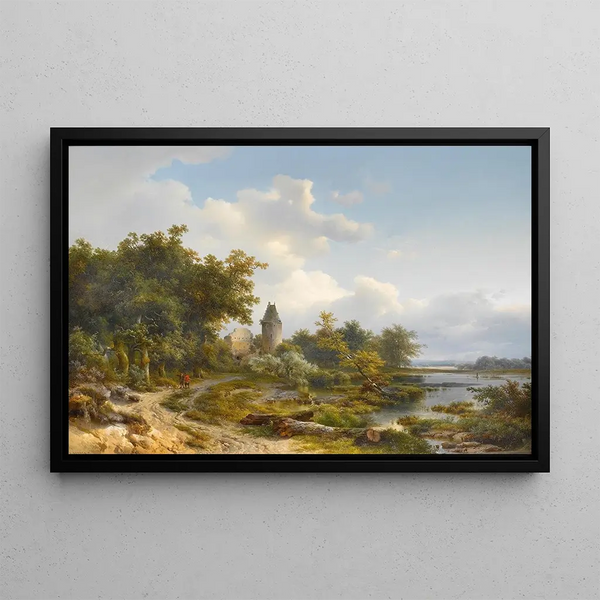 Peter Ludwig Khnen - Figures on a country lane beside a ruined castle.webp