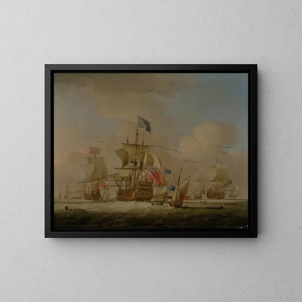 Men of War y un Sloop - Peter Monamy — cuadro enmarcado en la pared