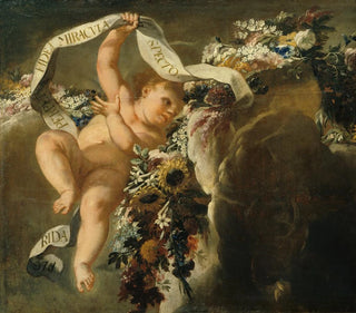 Peter Strudel - Putto mit Blumengewinde und Spruchband.webp