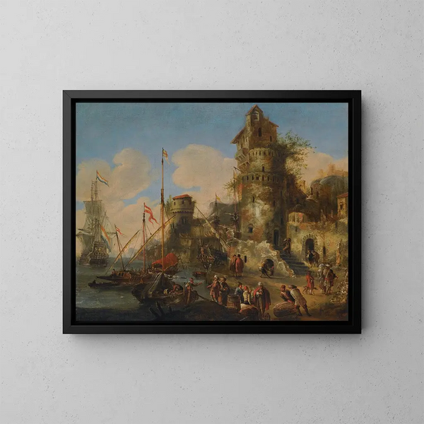 Un capricho de puerto mediterráneo - Peter van de Velde — cuadro enmarcado en la pared