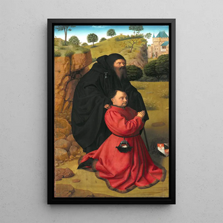 Petrus Christus - Altar Panel with a Portrait of a Donor in Scarlet under the Protection of St Anthony.webp