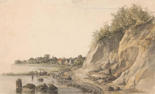 Petrus Johannes Schotel - Rotsachtige rivieroever met op de achtergrond enkele huizen.webp