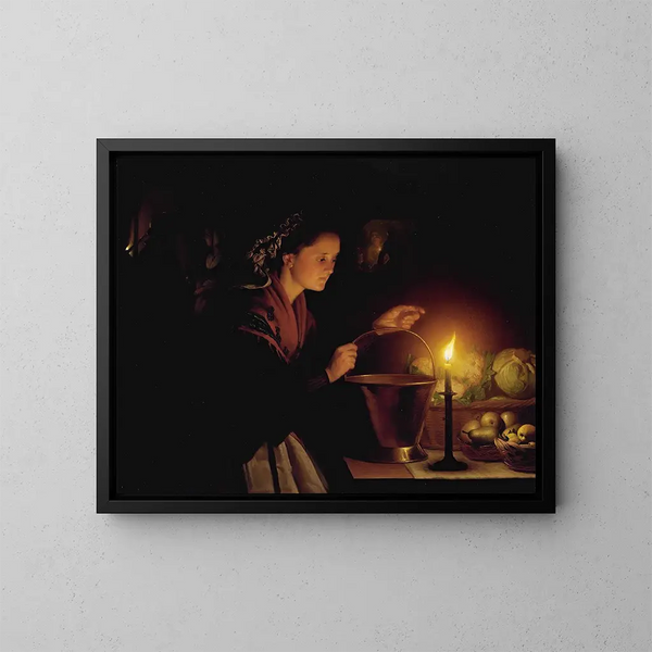 Una escena de mercado a la luz de las velas - Petrus van Schendel — cuadro enmarcado en la pared