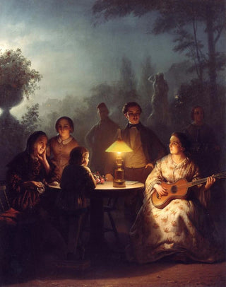 Petrus van Schendel - A Summer Evening by Lamp and by Moonlight.webp