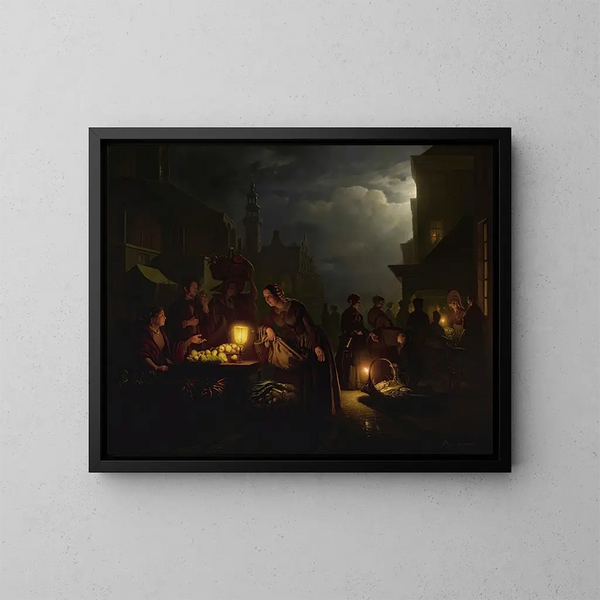 El mercado de las velas - Petrus van Schendel — cuadro enmarcado en la pared