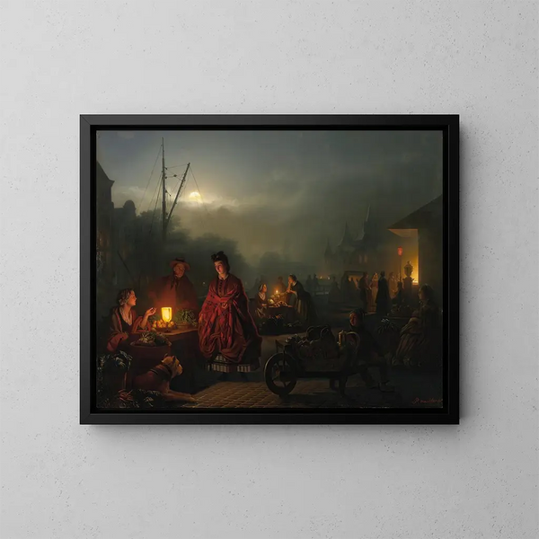 El mercado nocturno - Petrus van Schendel — cuadro enmarcado en la pared