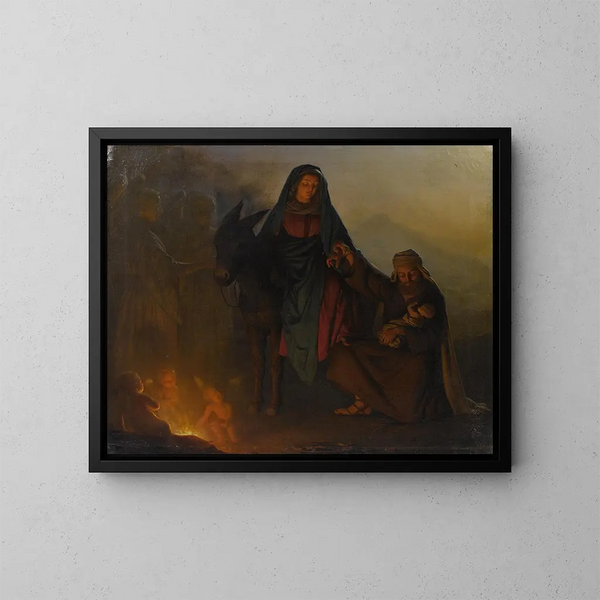 La descanso durante la huida a Egipto - Petrus van Schendel — cuadro enmarcado en la pared