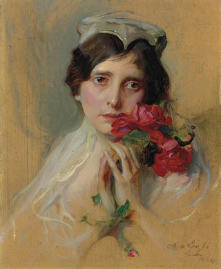 Philip Alexius de Lszl - Portrait of a lady wearing a peaked headdress.webp