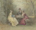 Reading in the park, three young ladies in Watteau costume sitting around a stone table - Philipp Rumpf — artwork view