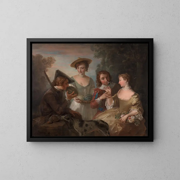 El sentido del olfato - Philippe Mercier — cuadro enmarcado en la pared