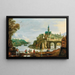 Landscape painting with a city on a river - Philippe de Momper I — framed artwork on a wall