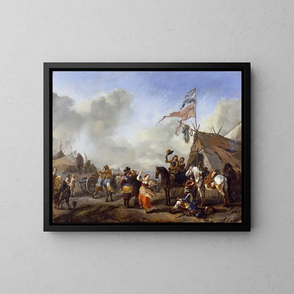 Una escena de campamento - Philips Wouwerman — cuadro enmarcado en la pared