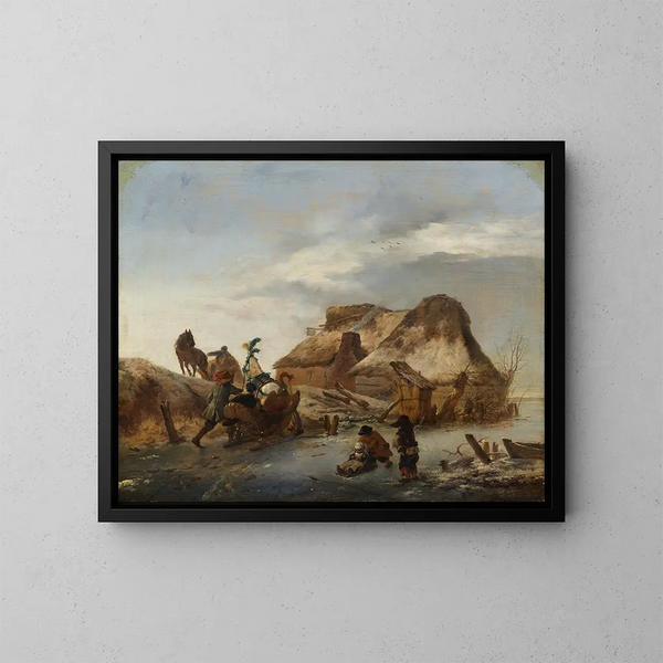 Un trineo noble sobre el hielo - Philips Wouwerman — cuadro enmarcado en la pared