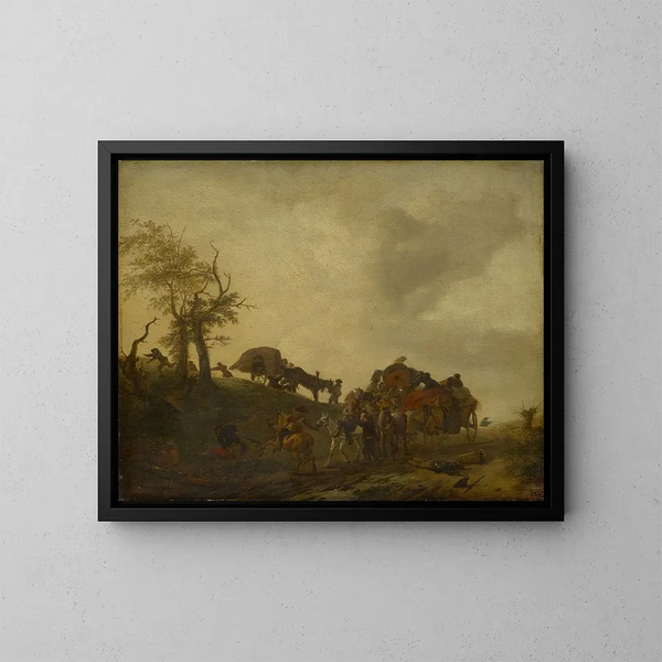 Una ataque contra viajeros - Philips Wouwerman — cuadro enmarcado en la pared