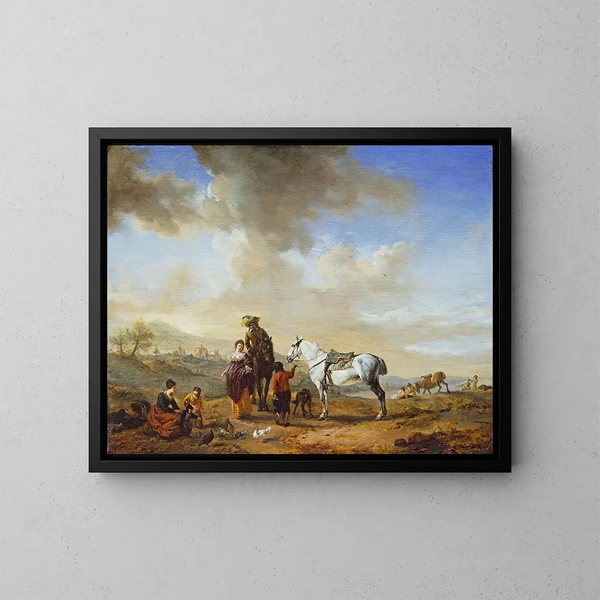 En la orilla del río - Philips Wouwerman — cuadro enmarcado en la pared