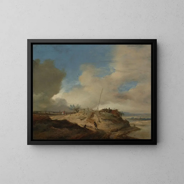 Paisaje de duna con un mástil de señalización - Philips Wouwerman — cuadro enmarcado en la pared