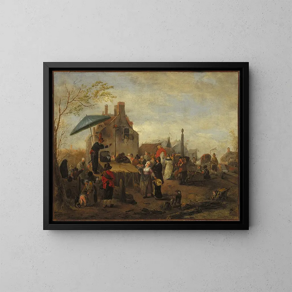 de Los juglares en el mercado - Philips Wouwerman — cuadro enmarcado en la pared
