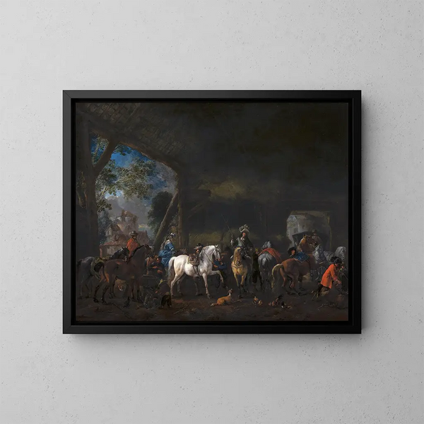 L'Arrivée à l'étable - Philips Wouwerman — cuadro enmarcado en la pared