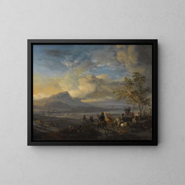 La chasse au faucon - Philips Wouwerman — framed artwork on a wall