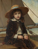 Niño con sombrero de paja y traje de terciopelo en la pesca - Phoebe A. Jenks — vista de la obra