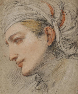 Pier Francesco Mola - Head of a young woman with a headcloth in profile to the left.webp
