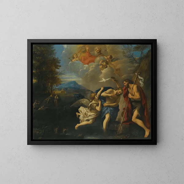 The Baptism of Christ - Pier Francesco Mola — framed artwork on a wall