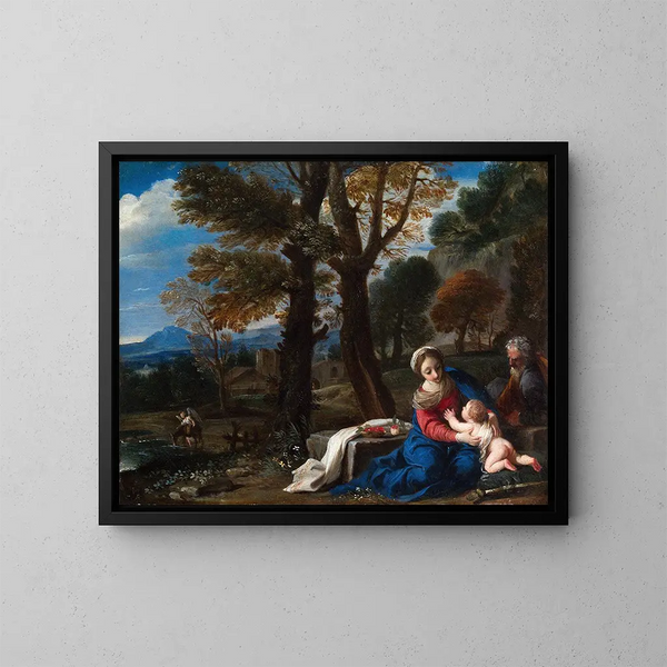The Flight into Egypt - Pier Francesco Mola — framed artwork on a wall